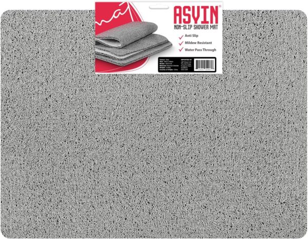 Asvin Large Anti Slip Bath & Shower Mat for Inside Shower & Wet Areas (60x80cm Grey) Quick Drying