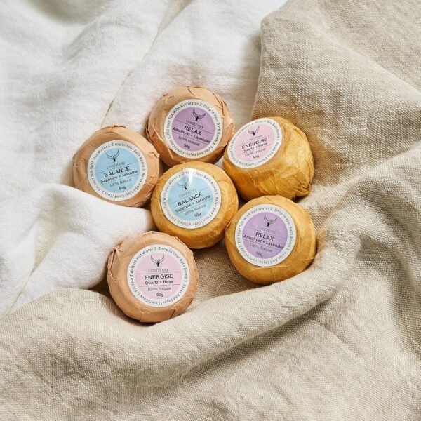 ComfyCozy Crystal Bath Bombs Luxury Gift Set | Relaxation Beauty Pamper Self Care Birthday Gifts for Women Mum Her Him Anniversary | 6 * 50g Vegan Organic Bathbombs | Relaxing Hamper Spa Bomb Package