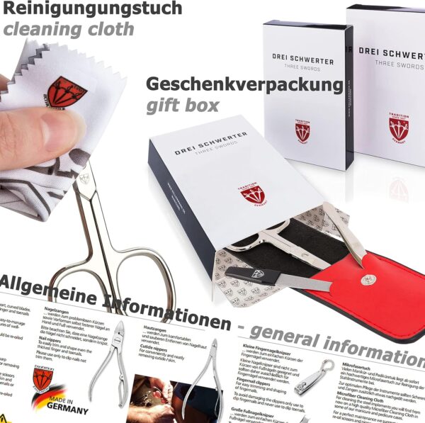 3 Swords Germany - brand quality 8 piece manicure pedicure grooming kit set for professional finger & toe nail care scissors clipper fashion leather case in gift box, Made by 3 Swords (6622)