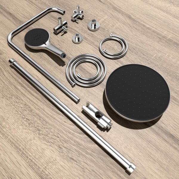 Hibbent Self-Cleaing Rainfall Shower Kit with 304 Stainless Steel Shower Rail,Height Adjustable Overhead Shower Kit Without Mixer, Shower Riser Rail Kit with Brass Diverter,Chrome