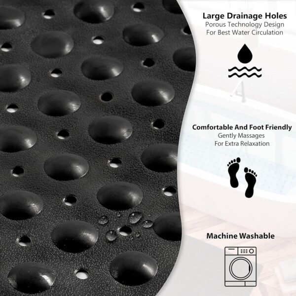 Bathtub Mat Non Slip – 100 x 40 CM Non Slip Bath Mat – Easy Clean Non Slip Shower Mats – Sturdy Suction Cup Attaching – Comfortable for Feet – Draining Holes – Modern Design (Black)