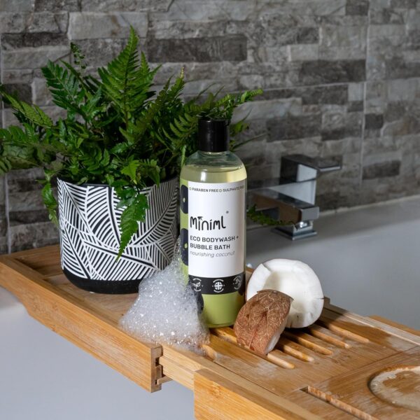 Miniml All Natural Body Wash and Bubble Bath - 500ml Moisturising Coconut Skin Eco Shower Gel Bath Soak - Vegan Friendly High Foam