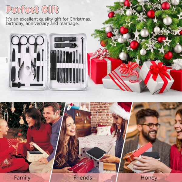 Manicure Set, 19 Pieces Professional Stainless Steel Nail Clippers with Black Leather Storage Case, Portable Care Kit for Travel or Home, Gifts