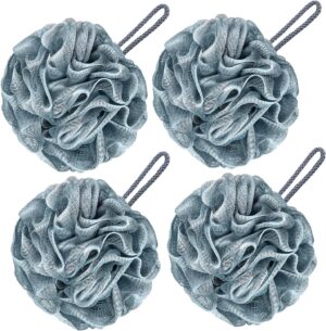 VANZAVANZU Bath Loofah Large 80g Shower Sponge Body Scrubber Mesh Pouf for Men and Women, Set of 4 (Blue Gray)