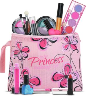 Playkidiz My First Princess Make Up Kit – Kids Washable Makeup Set for Girls – Non-Toxic Pretend Play Cosmetic Beauty Toy Set with Bag – Party Set for Girls, Birthday, Halloween & Dress Up