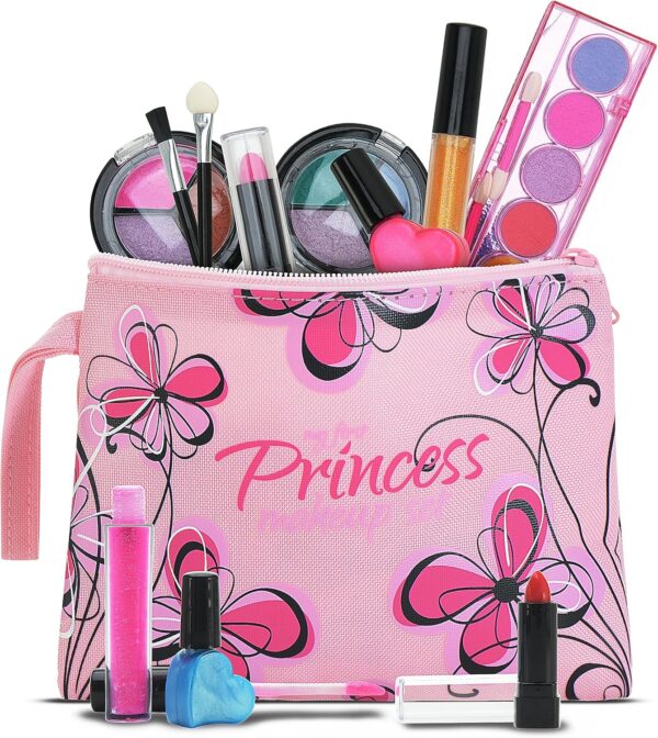 Playkidiz My First Princess Make Up Kit – Kids Washable Makeup Set for Girls – Non-Toxic Pretend Play Cosmetic Beauty Toy Set with Bag – Party Set for Girls, Birthday, Halloween & Dress Up