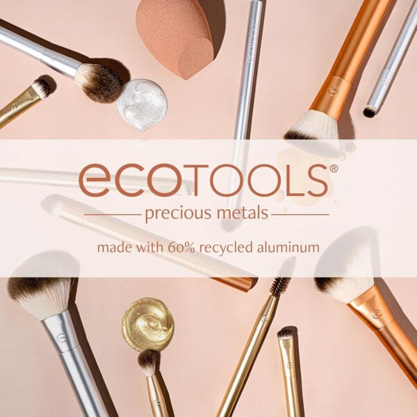 EcoTools Precious Metals Cheek & Eye Highlight Makeup Brush Kit, for Eyeshadow, Blush, & Powder Products, Eco Friendly, Vegan, Cruelty Free Face Brushes, Recycled Aluminum, Chrome, 4 Piece Set