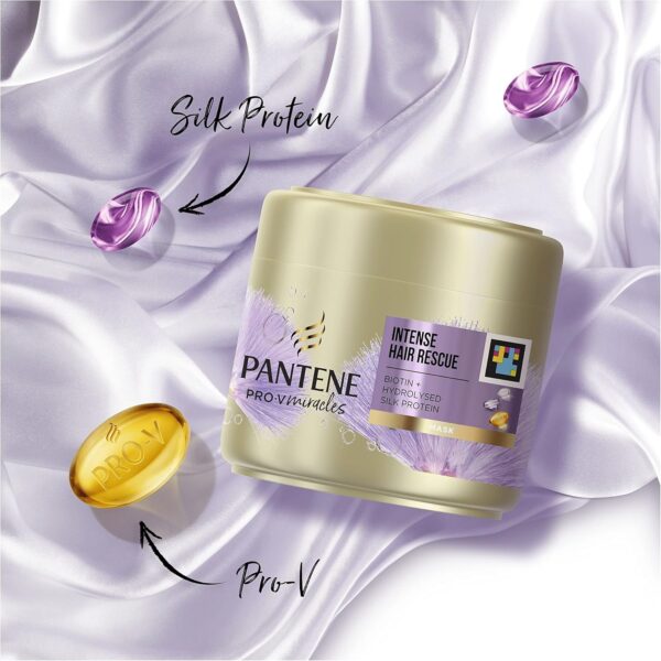 Pantene Hair Mask For Dry Damaged Hair, Intense Hair Rescue, Helps Repair Intensely Dry, Damaged Hair, Biotin And Hydrolyzed Silk Protein, Leaves Hair Silky To The Touch, 300ml