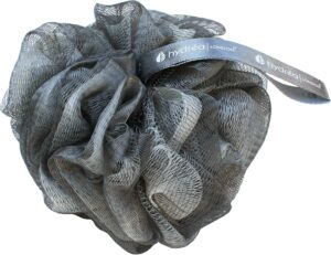 Hydréa London Grey Shower Puff, Large Exfoliating Bath Loofah, Mesh Sponge - Premium Quality, Luxurious Lather, Gentle Exfoliation for Men & Women