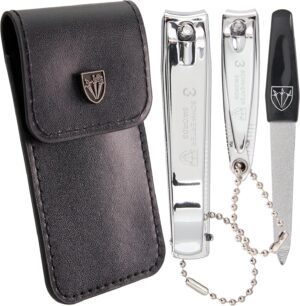 3 Swords Germany - Brand Quality 2 Piece Manicure Pedicure Grooming kit Set Finger & Toe Nail Clipper in Synthetic Leather case - Made by 3 Swords (6721)