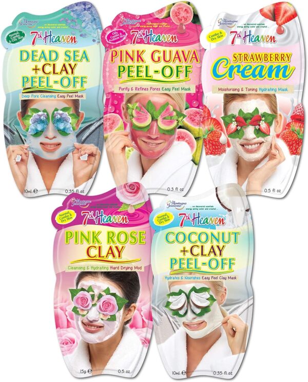 7th Heaven Moisturising Face Masks Set (Pack of 5) Nourishing and Hydrating Face Mask Skincare Set - Genuine 7th Heaven Face Masks Skincare