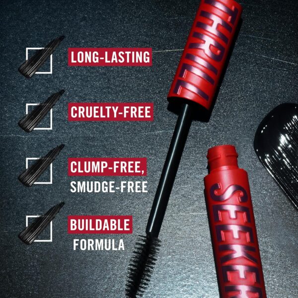 Rimmel Thrillseeker Extreme Volume Mascara Black, Ultra Volumising, 24hr Wear, Unique BIG Tower Fibre Brush, Smudge-Proof, Flake-Free, Clump-Free, Cruelty Free 12.5ml