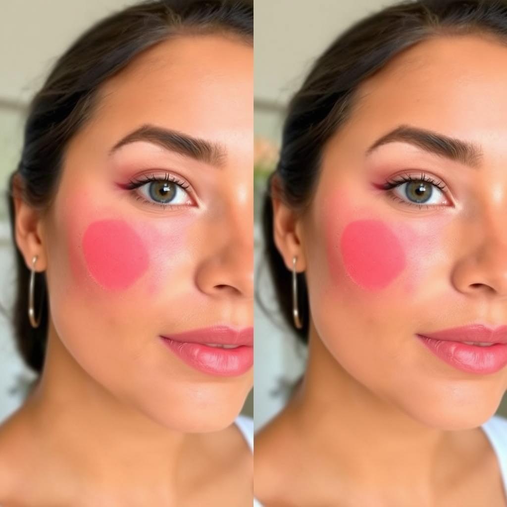 Comparison of cream and powder blush application for natural makeup look no cakey effect Comparison of cream and powder blush application for natural makeup look no cakey effect