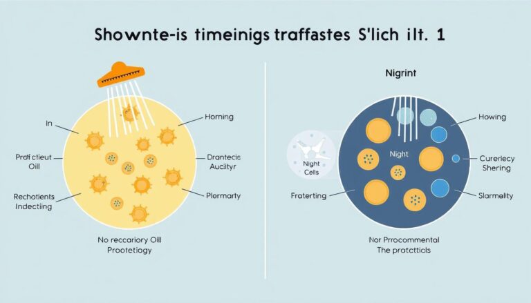 Diagram showing how morning vs night shower for skin affects different skin processes
