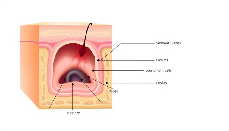 Diagram showing the structure of skin pores and what causes them to enlarge