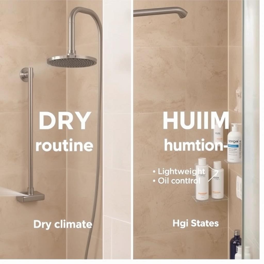 Split image showing shower routines for different climate conditions Split image showing shower routines for different climate conditions