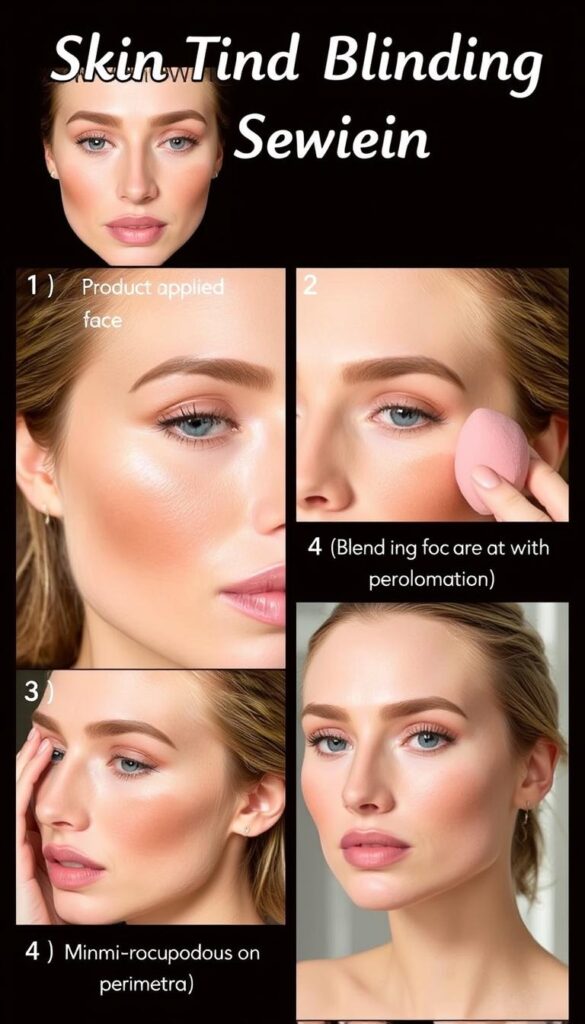 Step-by-step skin tint blending technique for natural makeup look no cakey effect Step-by-step skin tint blending technique for natural makeup look no cakey effect
