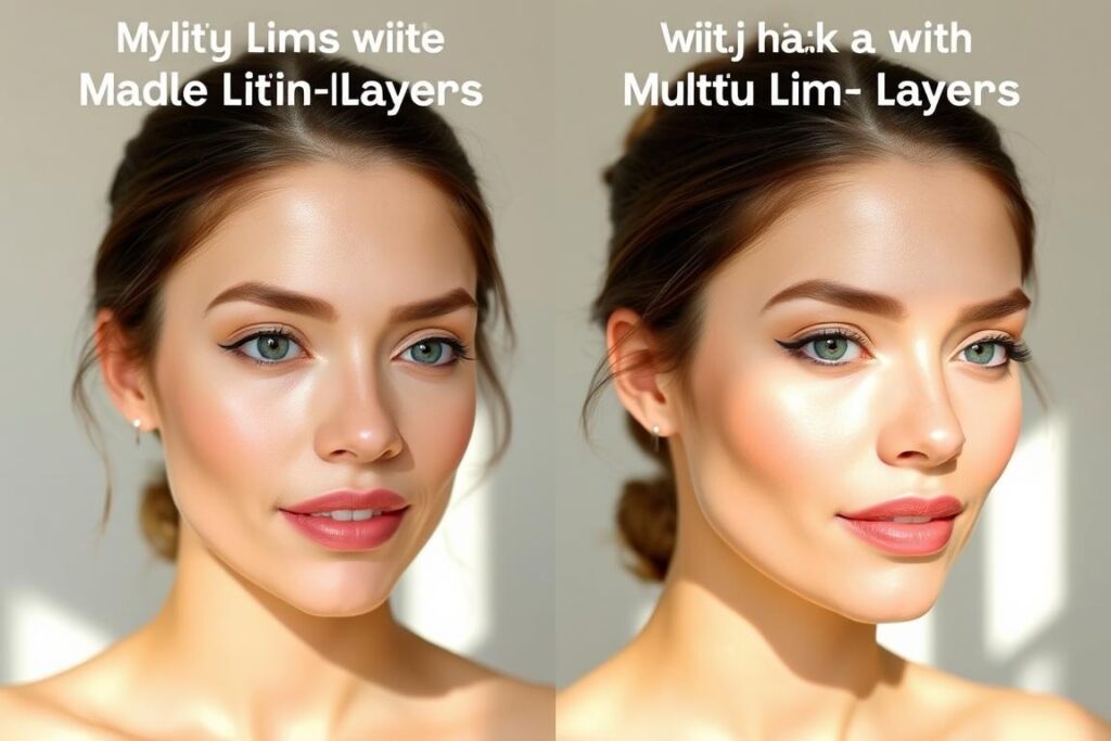 Woman applying makeup in thin layers for natural makeup look no cakey effect