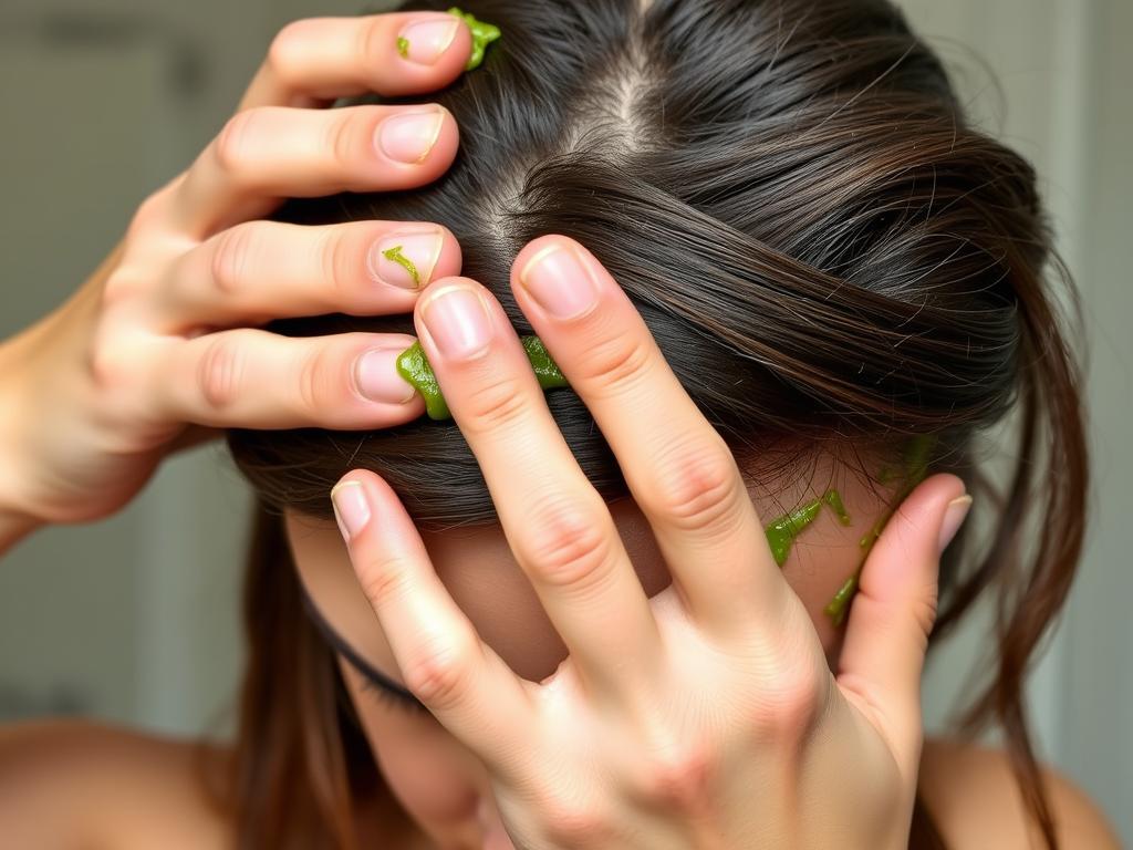 Woman applying natural hair mask to stop hair fall in women naturally