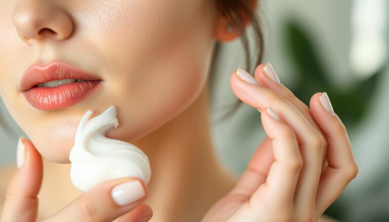 Woman applying skincare products before makeup for natural makeup look no cakey effect