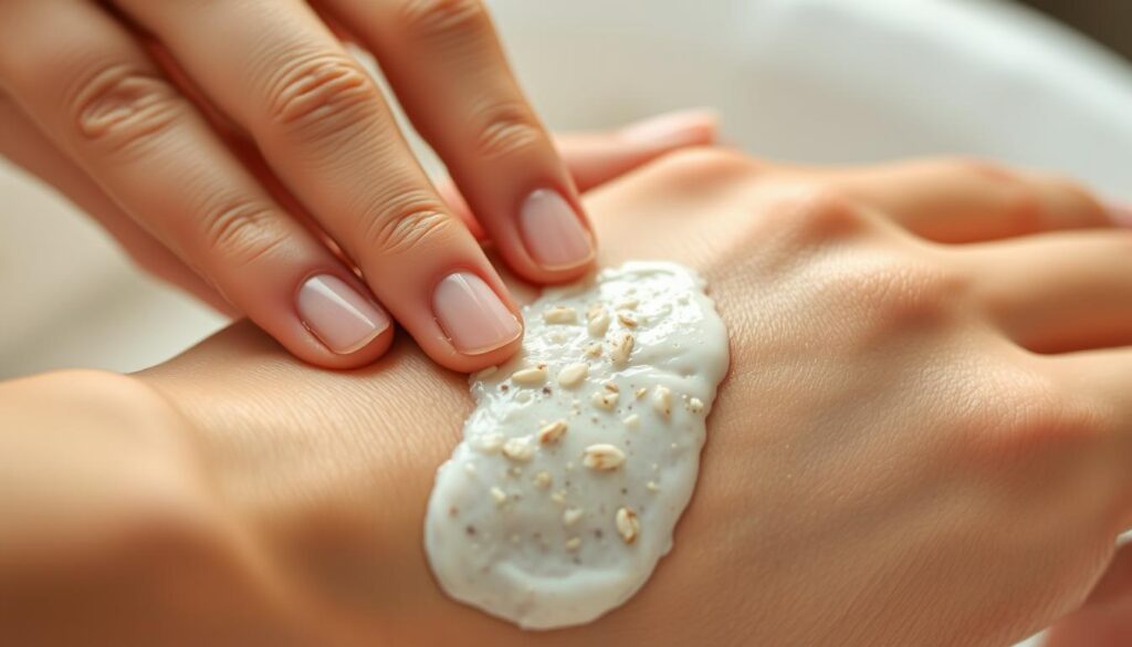 Applying oatmeal scrub