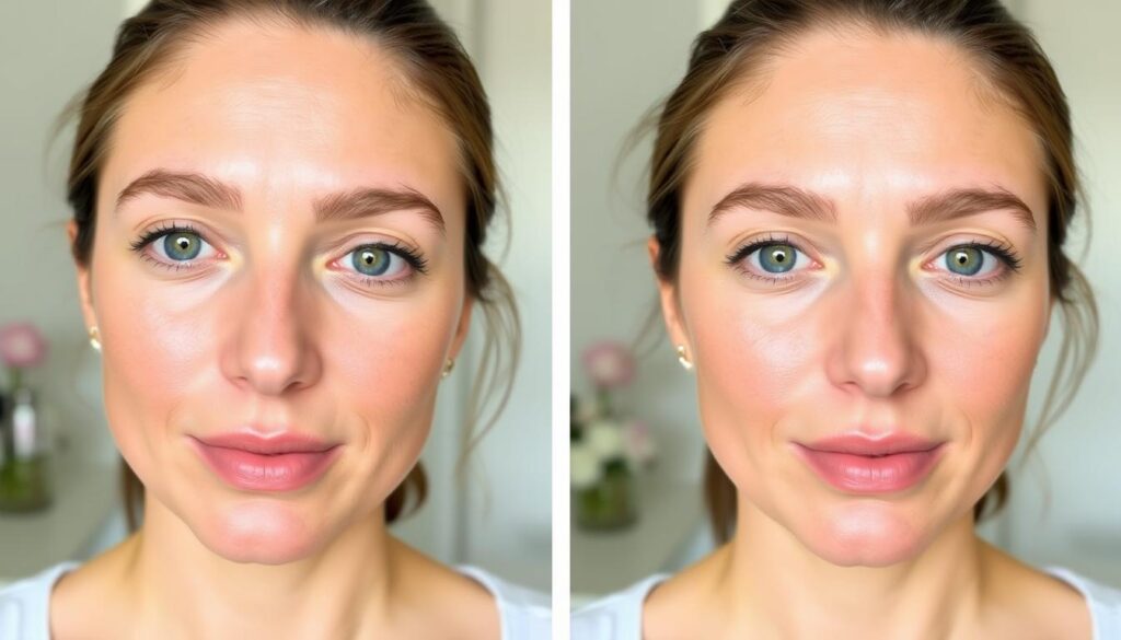 Before and after results of double cleansing skincare routine