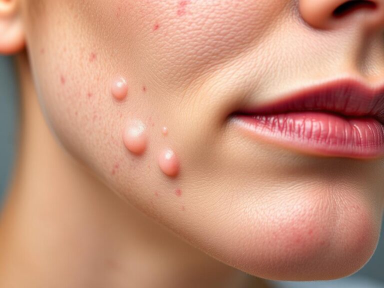 Close-up of hormonal acne on jawline and chin area, showing typical cystic bumps characteristic of natural remedies for hormonal acne