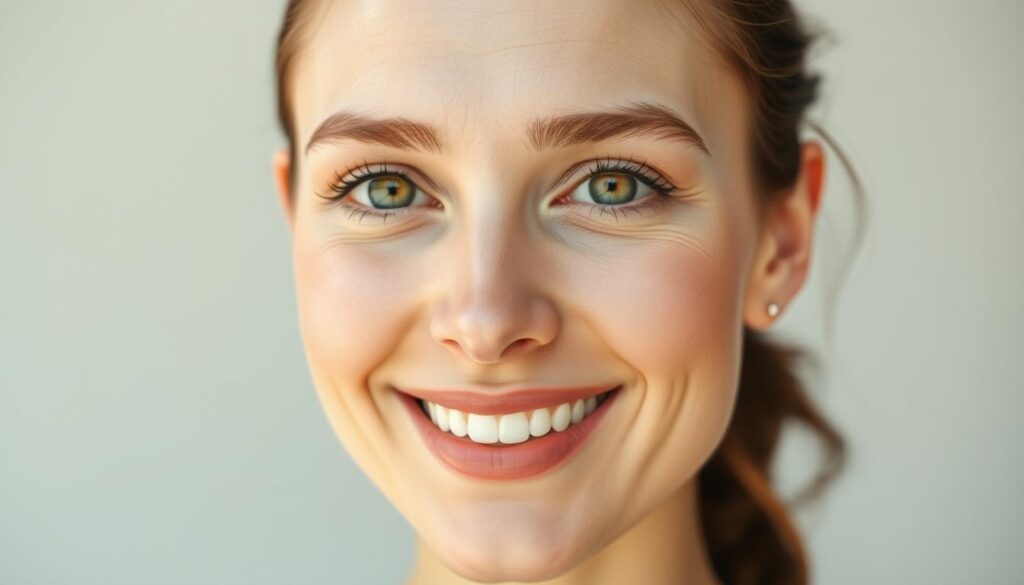 Woman with clear, glowing skin after completing skin purging phase